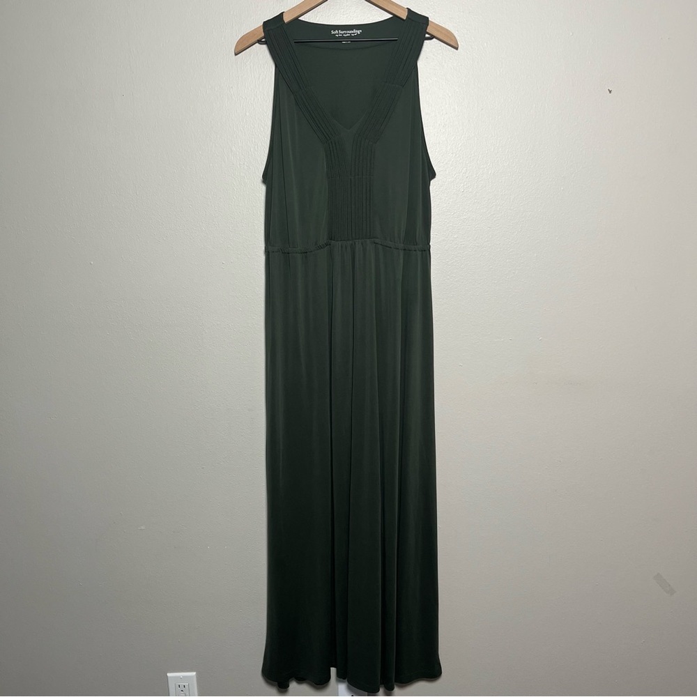 Soft Surroundings Women Dress XL Maxi Green Sleeveless Jersey Knit‎ Stretch